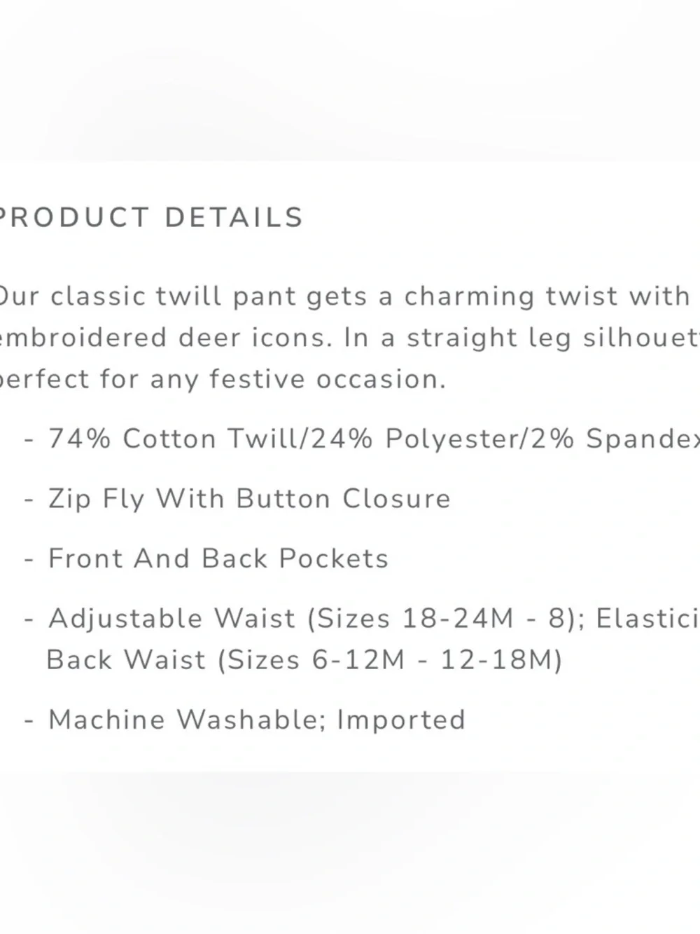 Janie and Jack Navy Pants with Embroidered Deer Motif